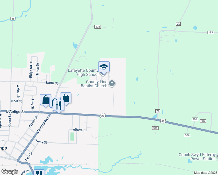 map of restaurants, bars, coffee shops, grocery stores, and more near 205 Lafayette Drive in Stamps