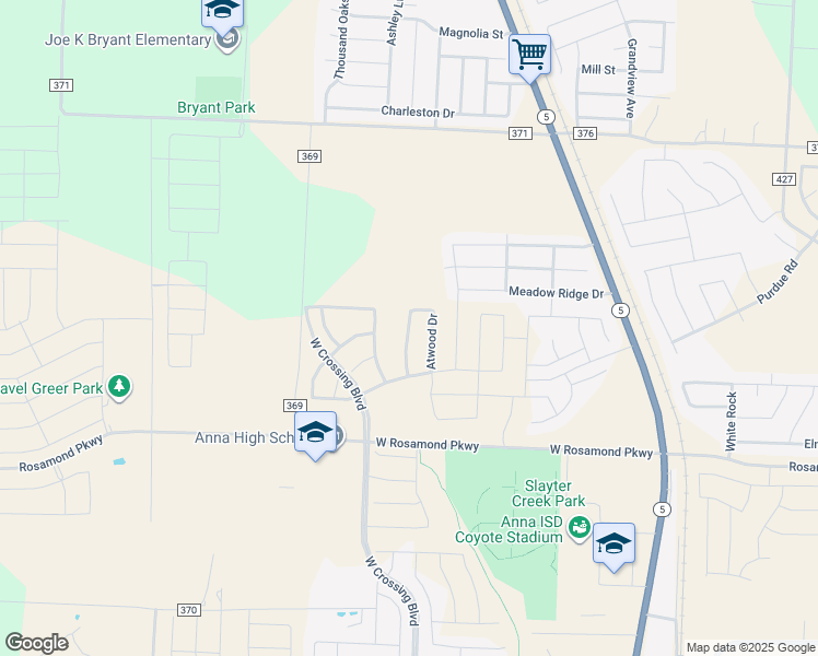 map of restaurants, bars, coffee shops, grocery stores, and more near in Anna