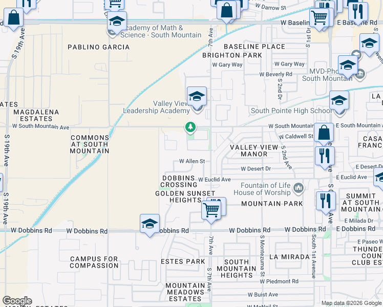 map of restaurants, bars, coffee shops, grocery stores, and more near 810 West Ardmore Road in Phoenix