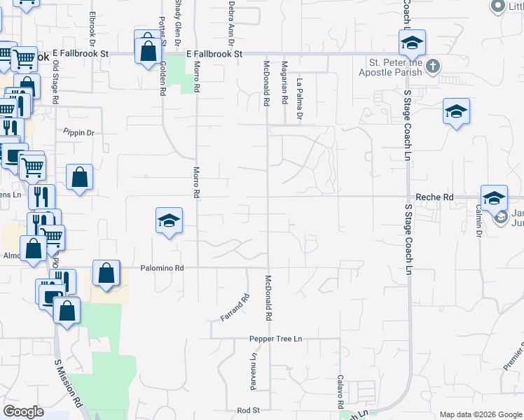 map of restaurants, bars, coffee shops, grocery stores, and more near 1086-88 Snow Creek Road in Fallbrook