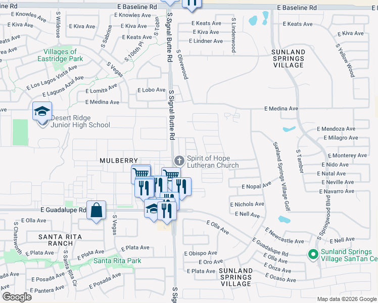 map of restaurants, bars, coffee shops, grocery stores, and more near Unnamed Road in Mesa