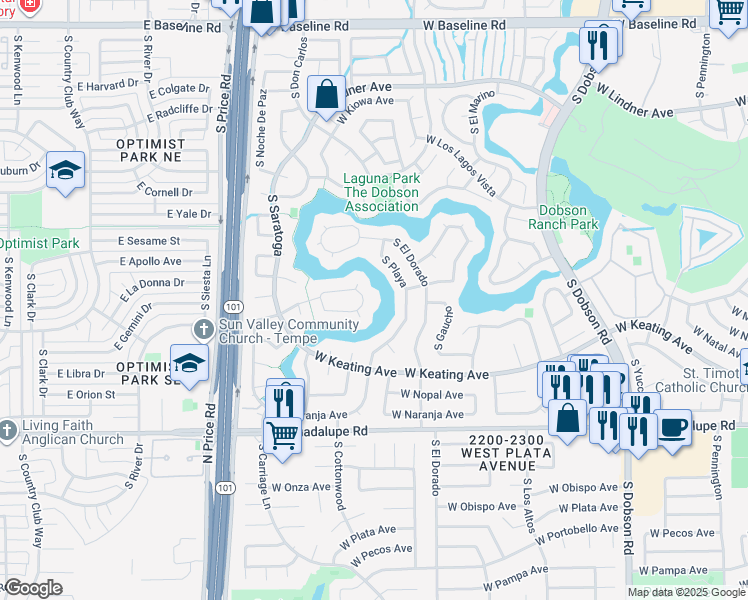 map of restaurants, bars, coffee shops, grocery stores, and more near 2514 West Monte Avenue in Mesa