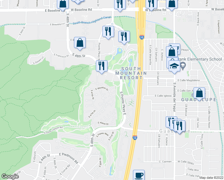 map of restaurants, bars, coffee shops, grocery stores, and more near 8621 South 51st Street in Phoenix