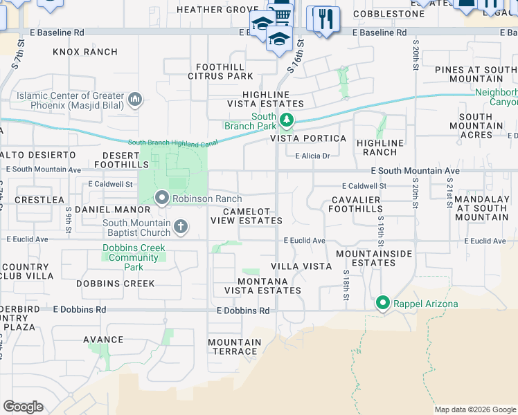 map of restaurants, bars, coffee shops, grocery stores, and more near 1531 East Winston Drive in Phoenix