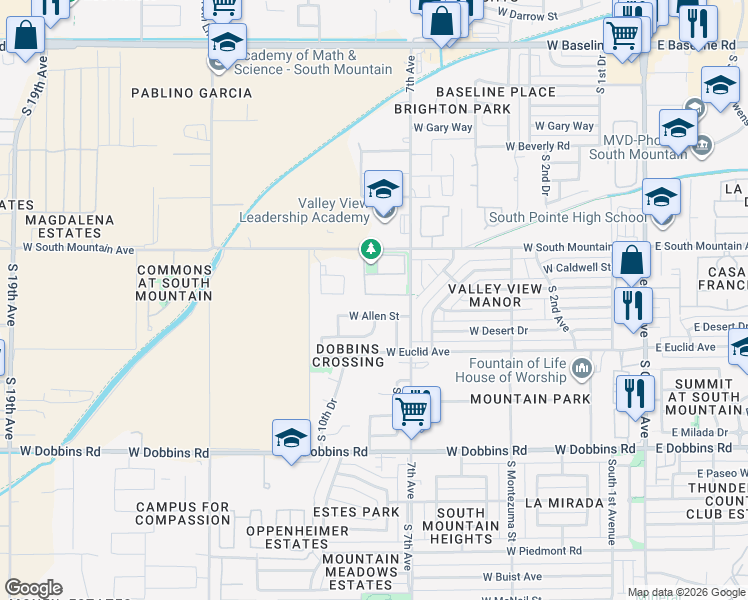 map of restaurants, bars, coffee shops, grocery stores, and more near 810 West Ardmore Road in Phoenix