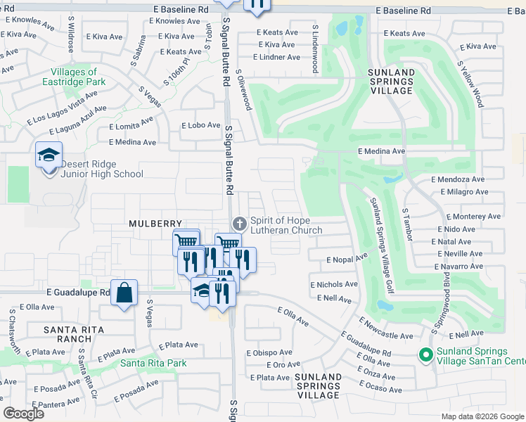 map of restaurants, bars, coffee shops, grocery stores, and more near Unnamed Road in Mesa