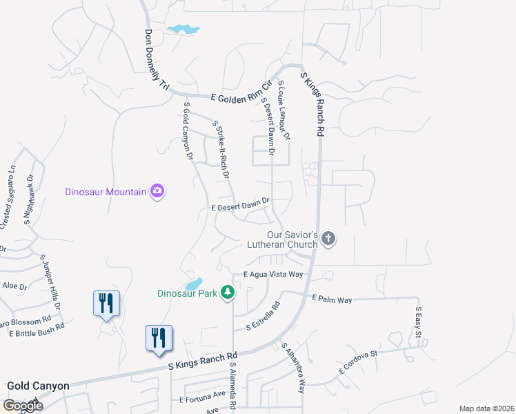 map of restaurants, bars, coffee shops, grocery stores, and more near 5052 Vision Quest Court in Gold Canyon