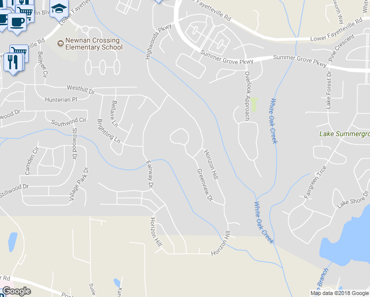 map of restaurants, bars, coffee shops, grocery stores, and more near 116 Greenview Drive in Newnan