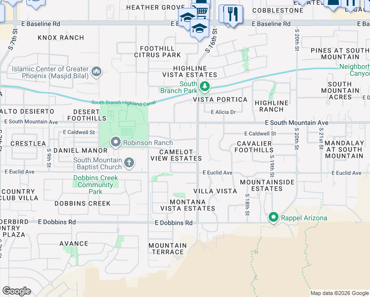 map of restaurants, bars, coffee shops, grocery stores, and more near 1531 East Winston Drive in Phoenix