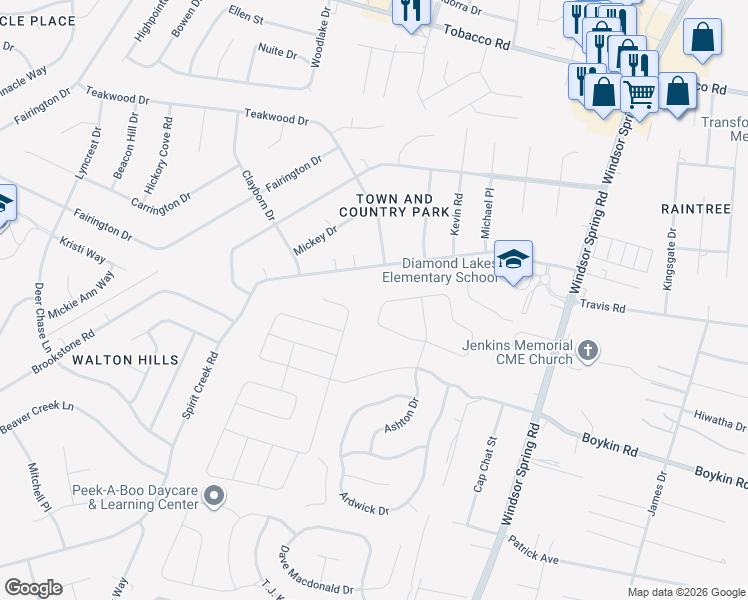 map of restaurants, bars, coffee shops, grocery stores, and more near 2564 Spirit Creek Road in Hephzibah
