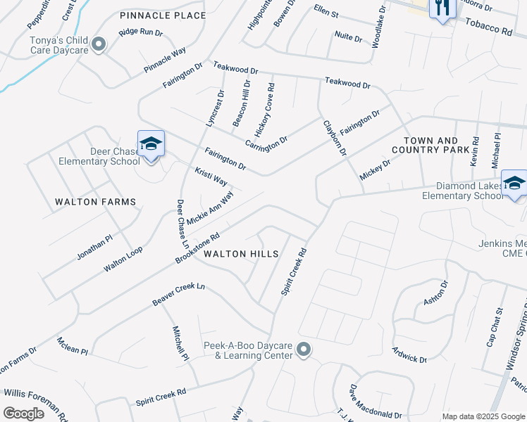 map of restaurants, bars, coffee shops, grocery stores, and more near 1426 Brookstone Road in Hephzibah