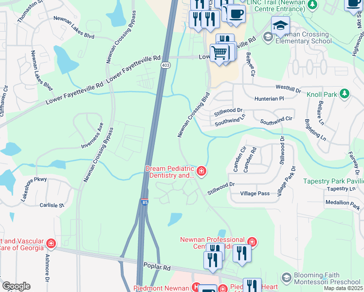 map of restaurants, bars, coffee shops, grocery stores, and more near 2071 Newnan Crossing Boulevard in Newnan