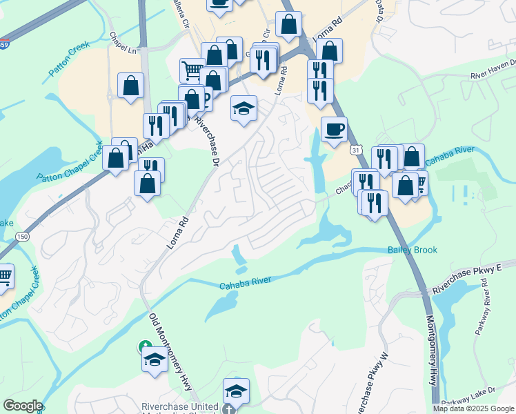map of restaurants, bars, coffee shops, grocery stores, and more near 5775 Summer Place Parkway in Hoover