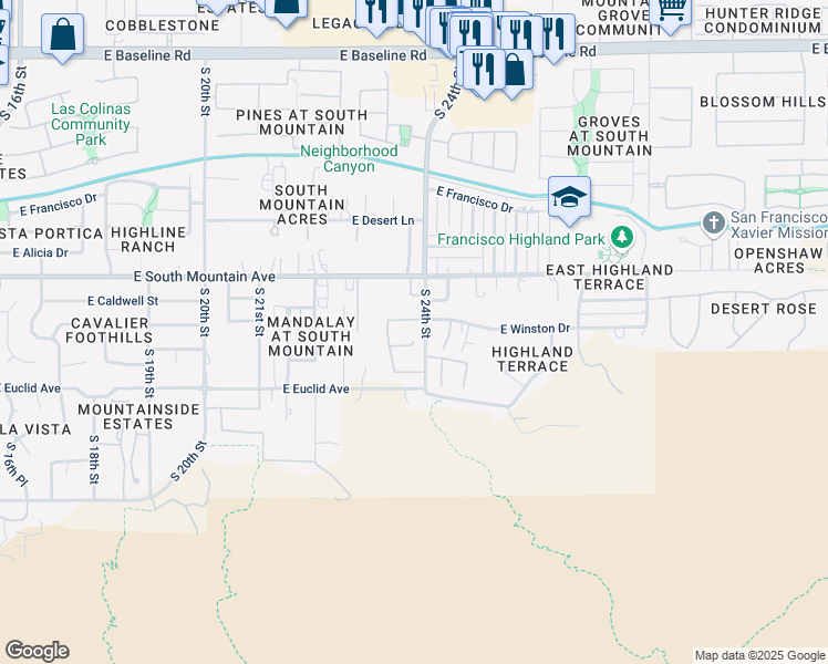 map of restaurants, bars, coffee shops, grocery stores, and more near 2333 East Winston Drive in Phoenix