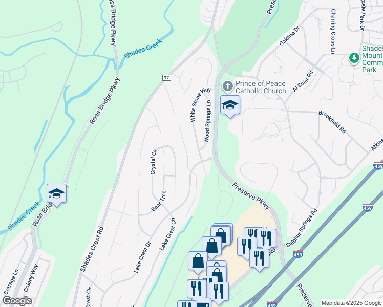 map of restaurants, bars, coffee shops, grocery stores, and more near 728 Flag Circle in Birmingham