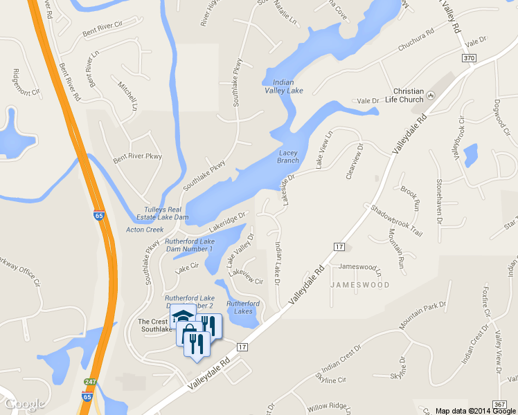 map of restaurants, bars, coffee shops, grocery stores, and more near 1953 Indian Lake Drive in Birmingham