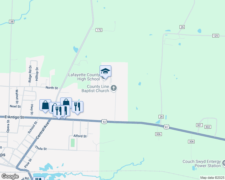 map of restaurants, bars, coffee shops, grocery stores, and more near 205 Lafayette Drive in Stamps