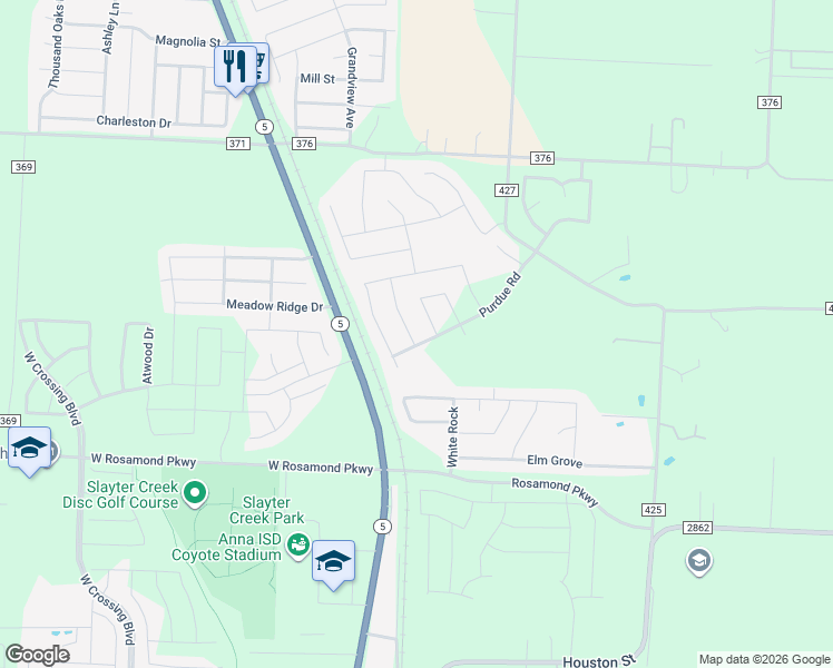 map of restaurants, bars, coffee shops, grocery stores, and more near 2112 Basil Avenue in Anna