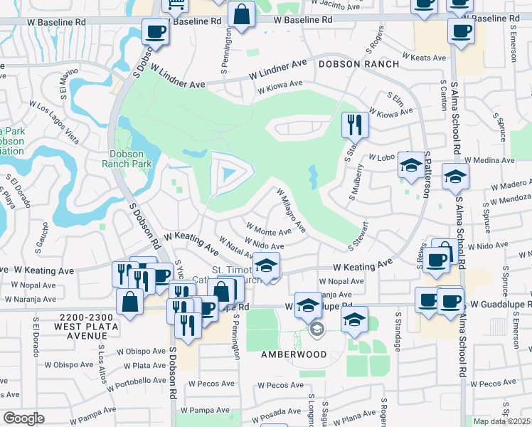 map of restaurants, bars, coffee shops, grocery stores, and more near 1754 West Meseto Avenue in Mesa