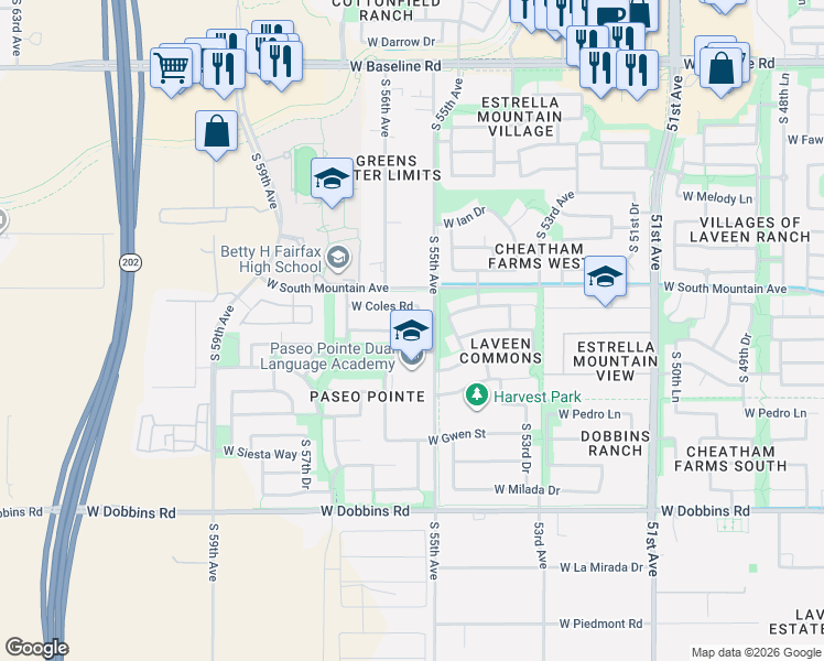 map of restaurants, bars, coffee shops, grocery stores, and more near 5530 West Winston Drive in Phoenix