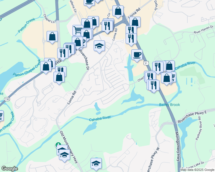 map of restaurants, bars, coffee shops, grocery stores, and more near 5775 Summer Place Parkway in Hoover