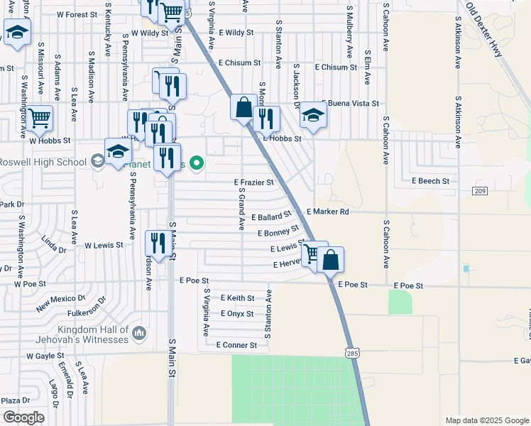map of restaurants, bars, coffee shops, grocery stores, and more near 318 East Church Street in Roswell