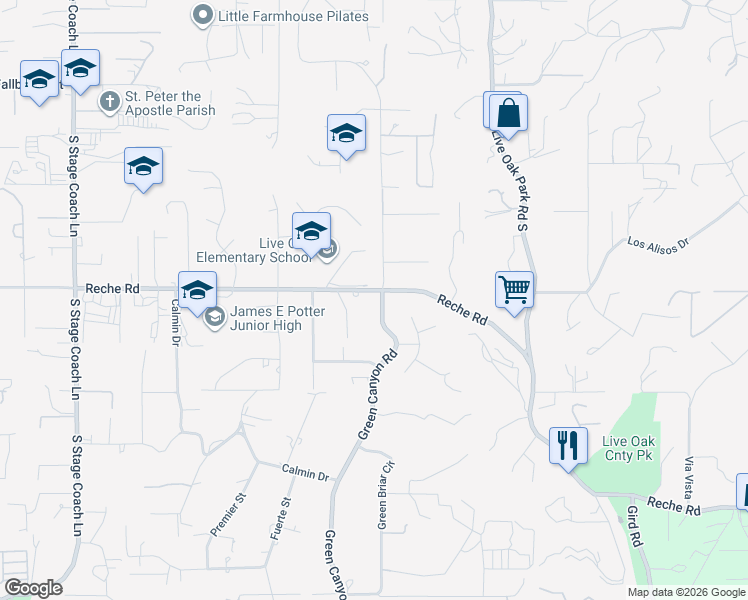 map of restaurants, bars, coffee shops, grocery stores, and more near 1317 Green Canyon Road in Fallbrook