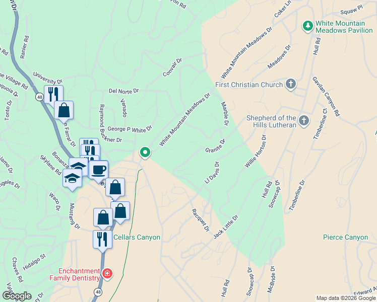 map of restaurants, bars, coffee shops, grocery stores, and more near 117 Granite Drive in Ruidoso