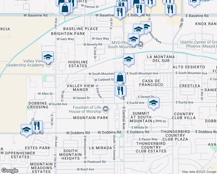map of restaurants, bars, coffee shops, grocery stores, and more near 119 West Winston Drive in Phoenix
