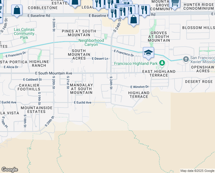 map of restaurants, bars, coffee shops, grocery stores, and more near 2333 East Winston Drive in Phoenix