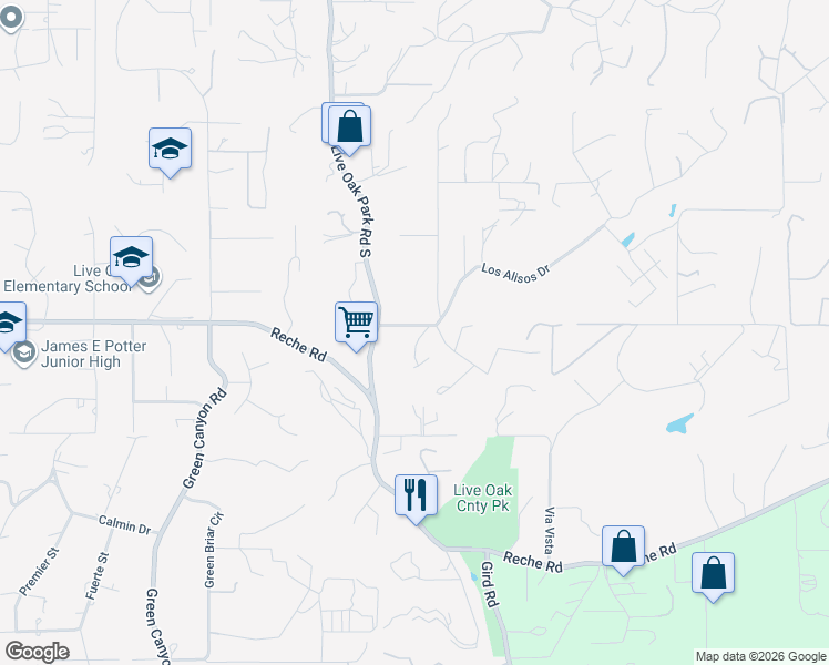 map of restaurants, bars, coffee shops, grocery stores, and more near 2443 Los Alisos Dr in Fallbrook