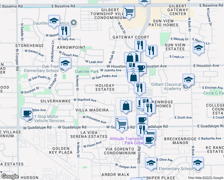 map of restaurants, bars, coffee shops, grocery stores, and more near 195 West San Angelo in Gilbert