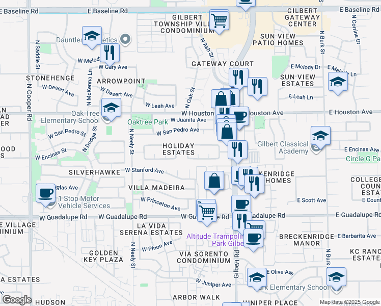 map of restaurants, bars, coffee shops, grocery stores, and more near 195 West San Angelo in Gilbert