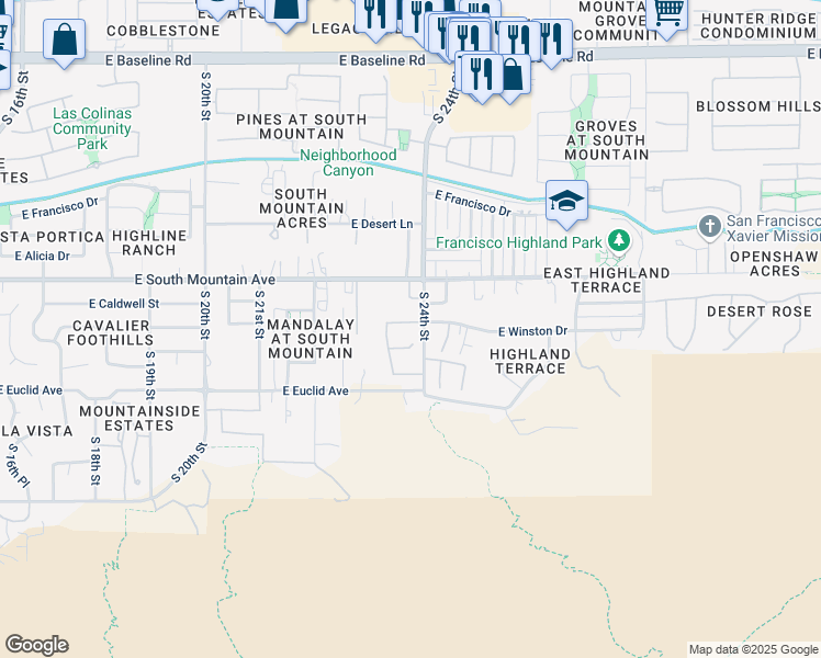 map of restaurants, bars, coffee shops, grocery stores, and more near 2333 East Winston Drive in Phoenix