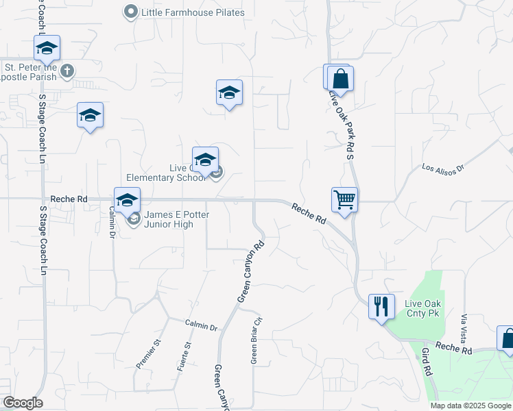 map of restaurants, bars, coffee shops, grocery stores, and more near Rainbow Heights Road in Fallbrook
