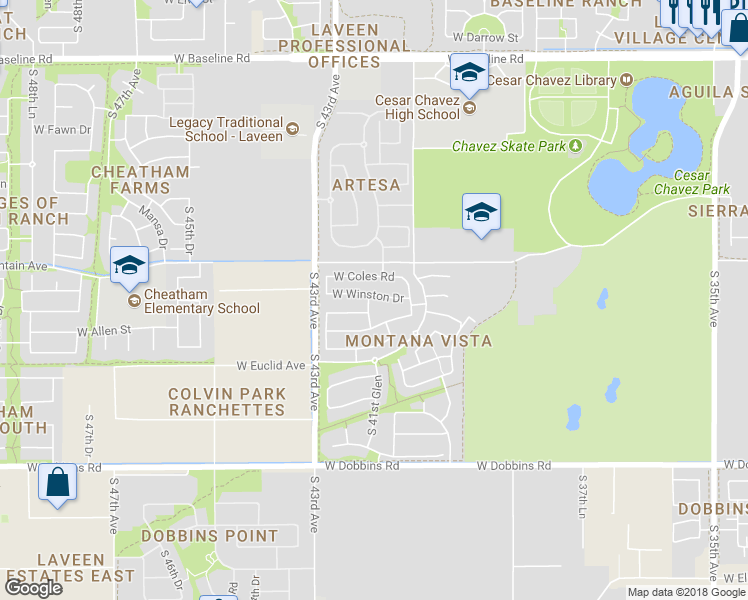 map of restaurants, bars, coffee shops, grocery stores, and more near 8515 South 41st Glen in Phoenix