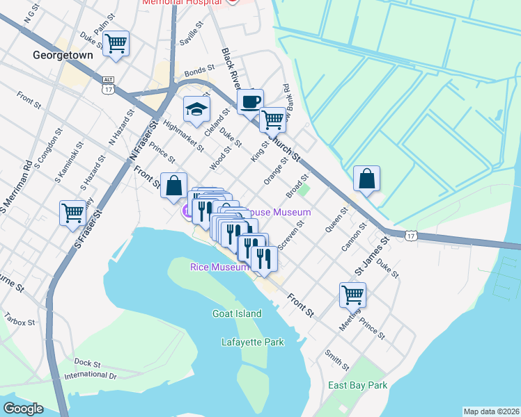 map of restaurants, bars, coffee shops, grocery stores, and more near 813 Highmarket Street in Georgetown
