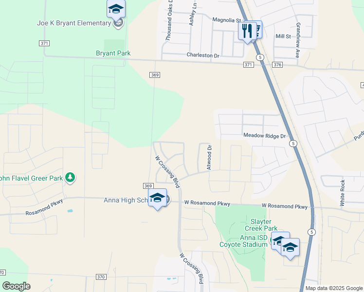 map of restaurants, bars, coffee shops, grocery stores, and more near in Anna