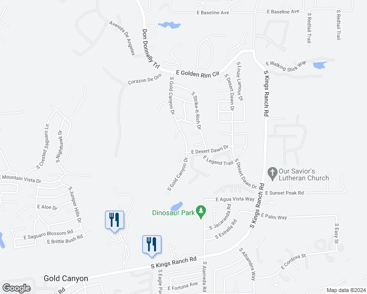 map of restaurants, bars, coffee shops, grocery stores, and more near 9860 East Dead Sure Place in Gold Canyon