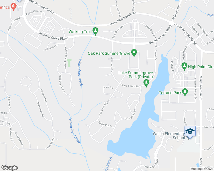 map of restaurants, bars, coffee shops, grocery stores, and more near 76 Arbor Way in Newnan