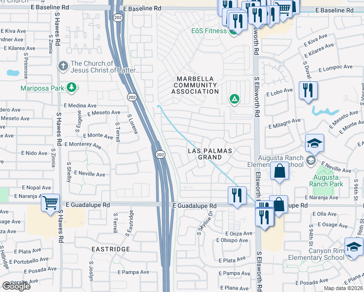 map of restaurants, bars, coffee shops, grocery stores, and more near East Las Palmas Grand in Mesa