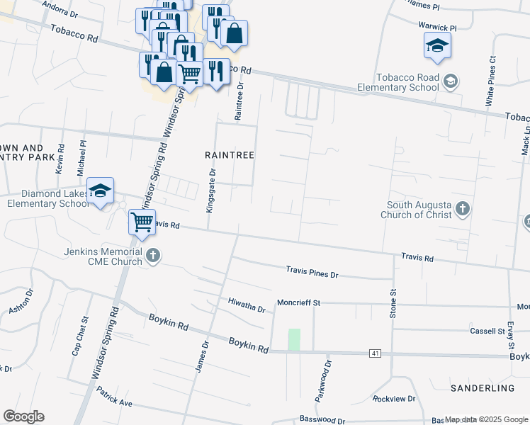 map of restaurants, bars, coffee shops, grocery stores, and more near 1014 Wallie Court in Augusta