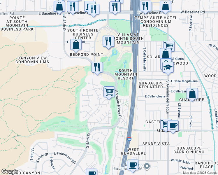 map of restaurants, bars, coffee shops, grocery stores, and more near 8621 South 51st Street in Phoenix