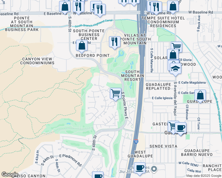map of restaurants, bars, coffee shops, grocery stores, and more near 8621 South 51st Street in Phoenix