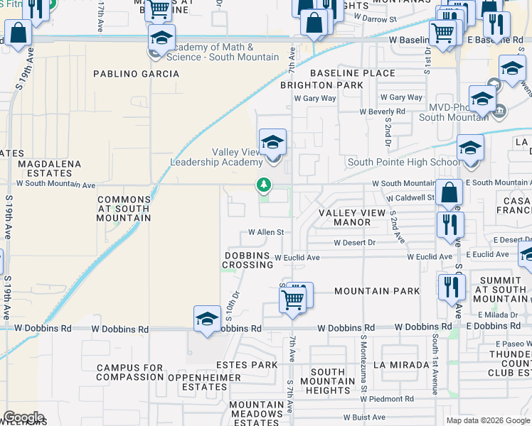 map of restaurants, bars, coffee shops, grocery stores, and more near 810 West Ardmore Road in Phoenix
