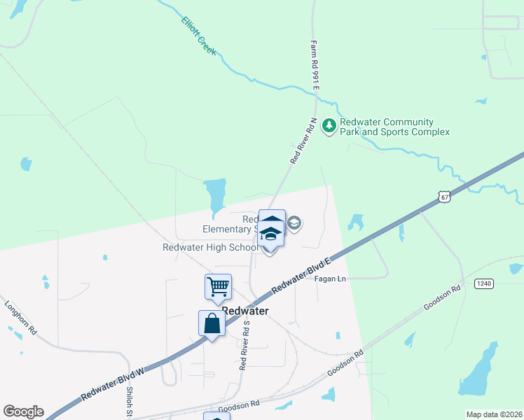 map of restaurants, bars, coffee shops, grocery stores, and more near 211 Red River Road North in Texarkana