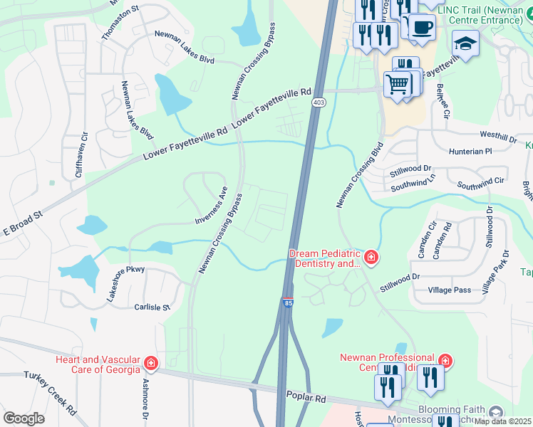 map of restaurants, bars, coffee shops, grocery stores, and more near 2019 Newnan Crossing Bypass in Newnan