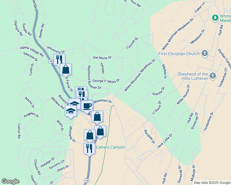 map of restaurants, bars, coffee shops, grocery stores, and more near 101 Sunny Slope Drive in Ruidoso