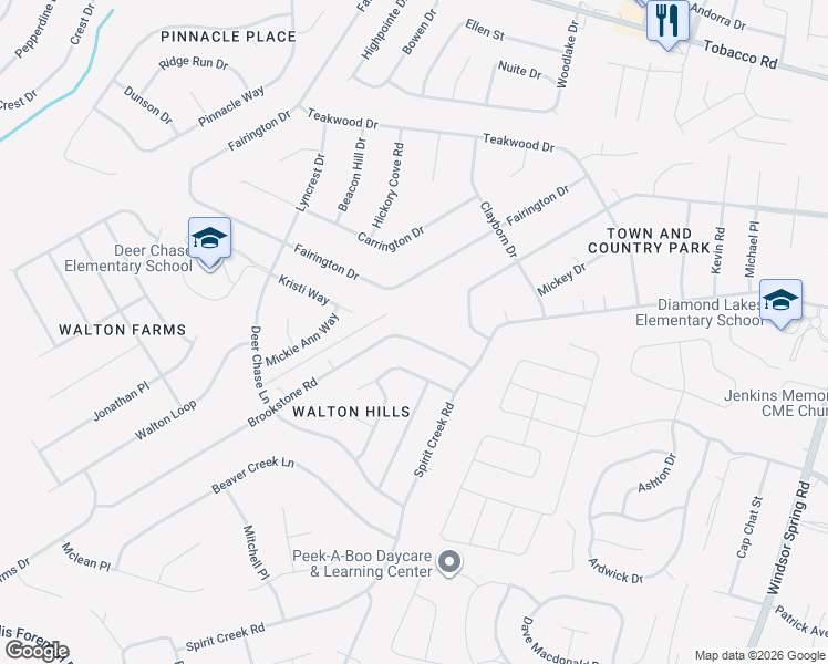 map of restaurants, bars, coffee shops, grocery stores, and more near 1419 Brookstone Road in Hephzibah
