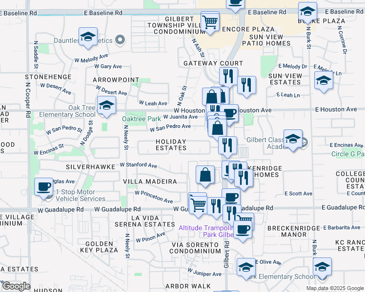 map of restaurants, bars, coffee shops, grocery stores, and more near 195 West San Angelo in Gilbert